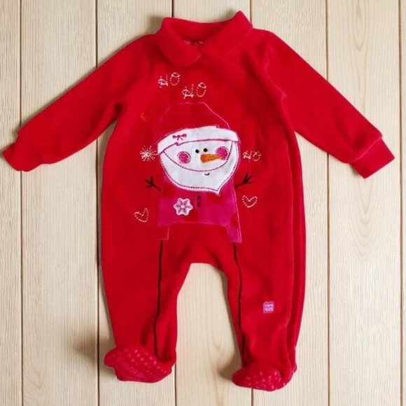 Souris Mini Red Ho Ho Ho Velour Snowman Santa Footie3-6 Months - Picture 1 of 8